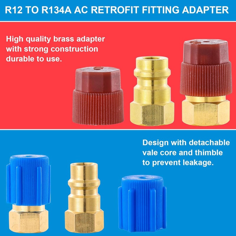 Tigbear R12 to R134A Conversion Kit, R12 to R134A AC Retrofit Fitting Adapter, High/Low Fitting Port Retrofit 1/4’’to 7/16"-20 UNF Conversion Adapter, for AC Air Conditioner Refrigerant - Image 5